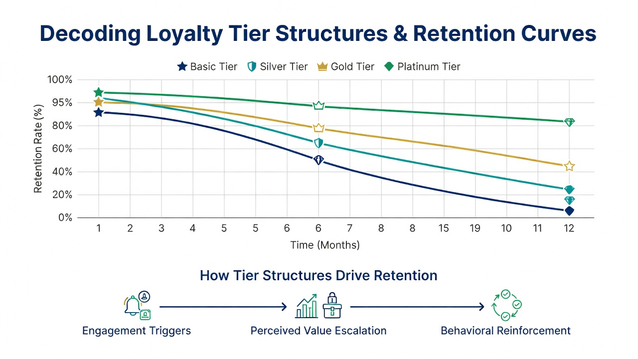 Comparative retention curve graphs for different loyalty tiers in online reel and card gaming