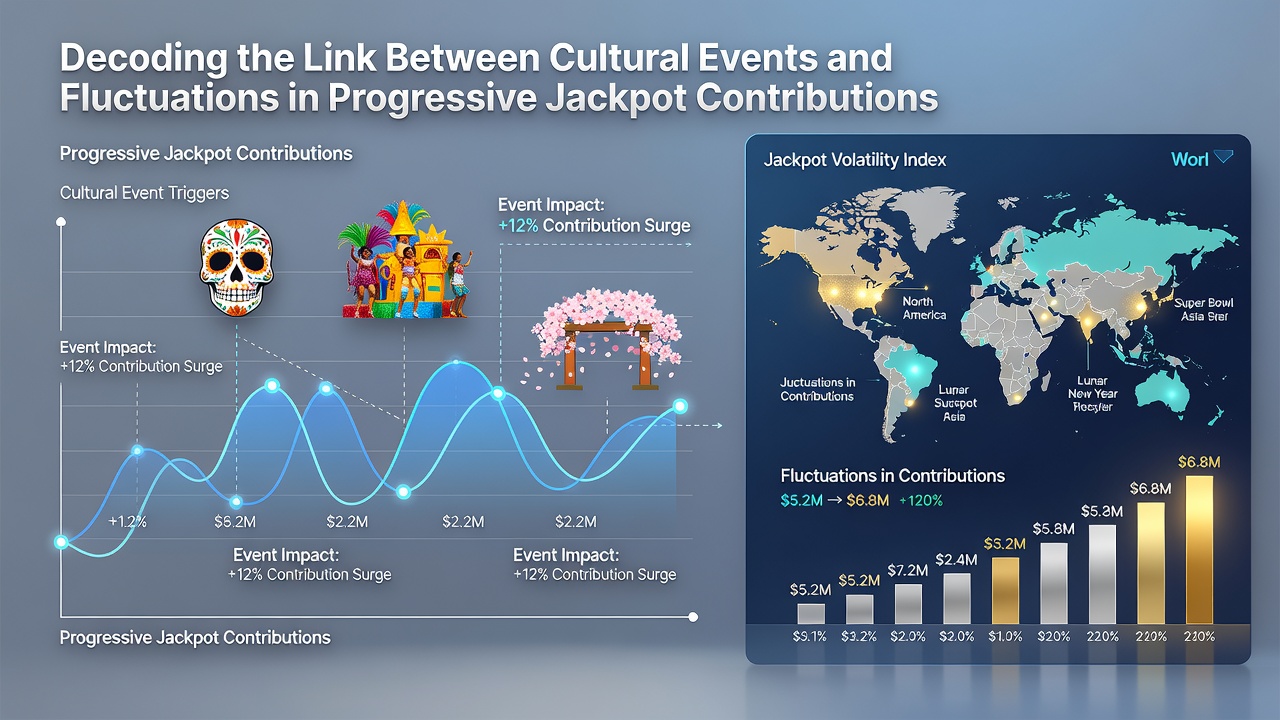 Data visualization charts showing progressive jackpot contribution trends during major cultural events