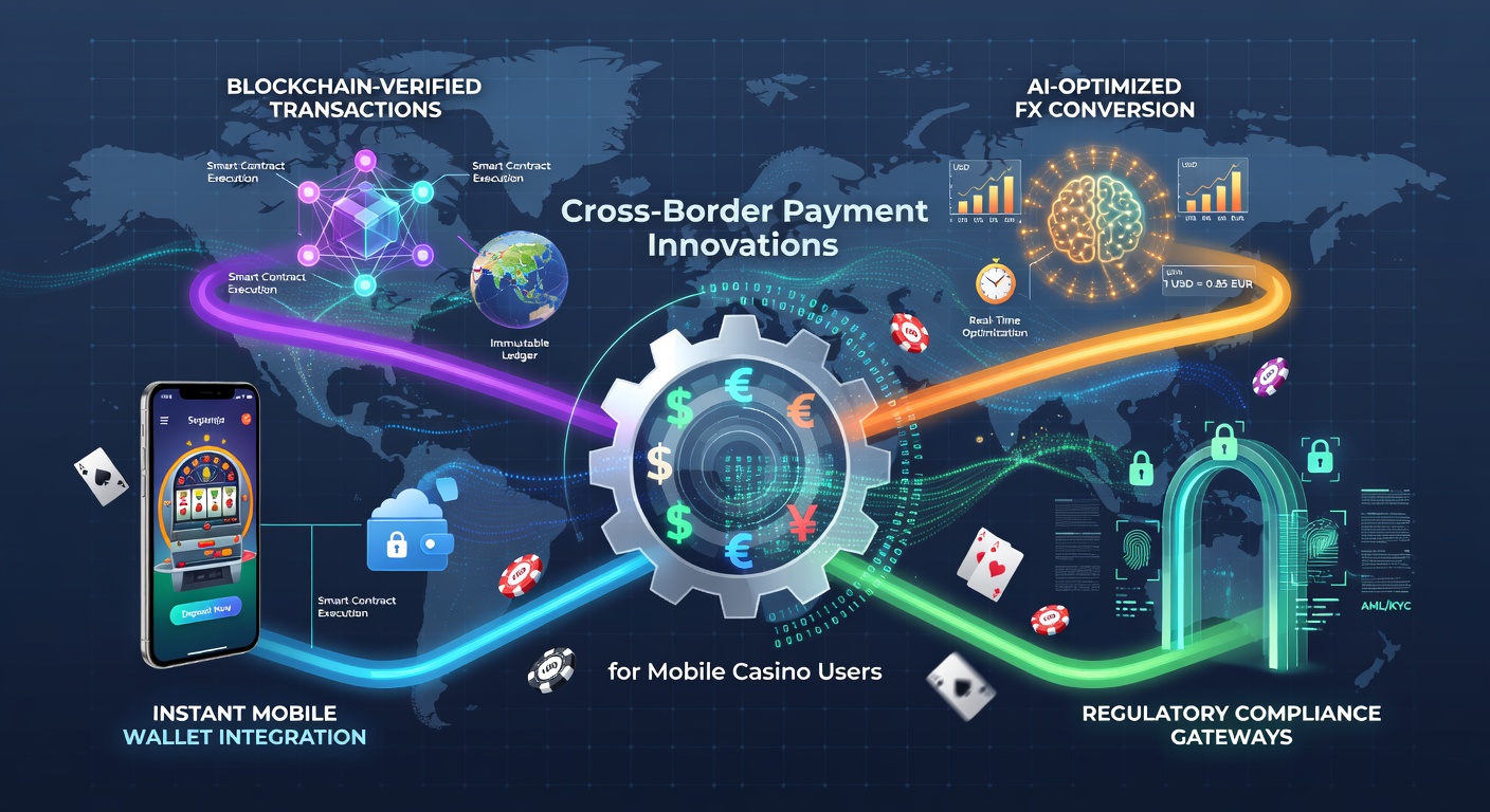 Mobile casino app interface displaying cross-border payment options including digital wallets and instant transfers