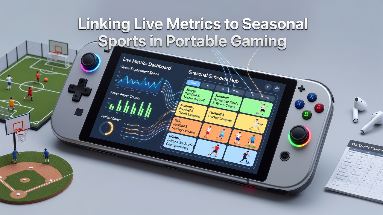 Mobile gaming dashboard displaying live interaction metrics alongside seasonal sports calendar overlays