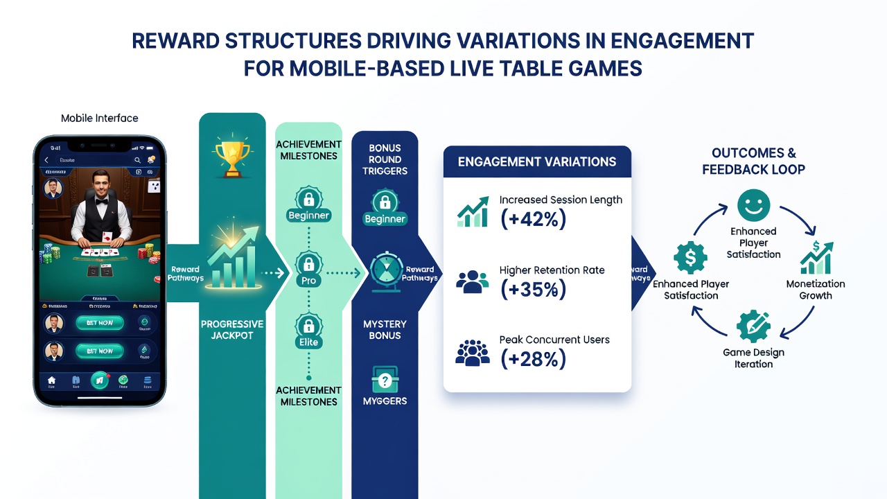 Analytics dashboard displaying engagement metrics and reward redemption rates for live table games