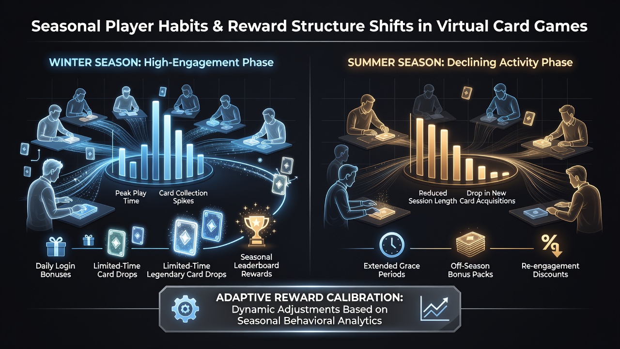 Data visualization of player retention metrics across seasonal reward cycles in virtual card games