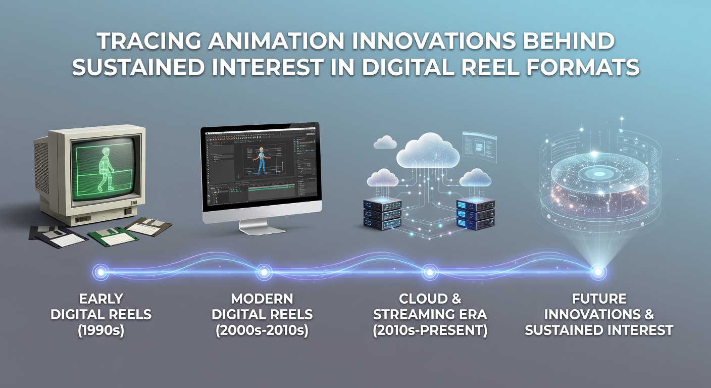 Evolution of digital reel animations showing early 2D slots transitioning to modern 3D formats